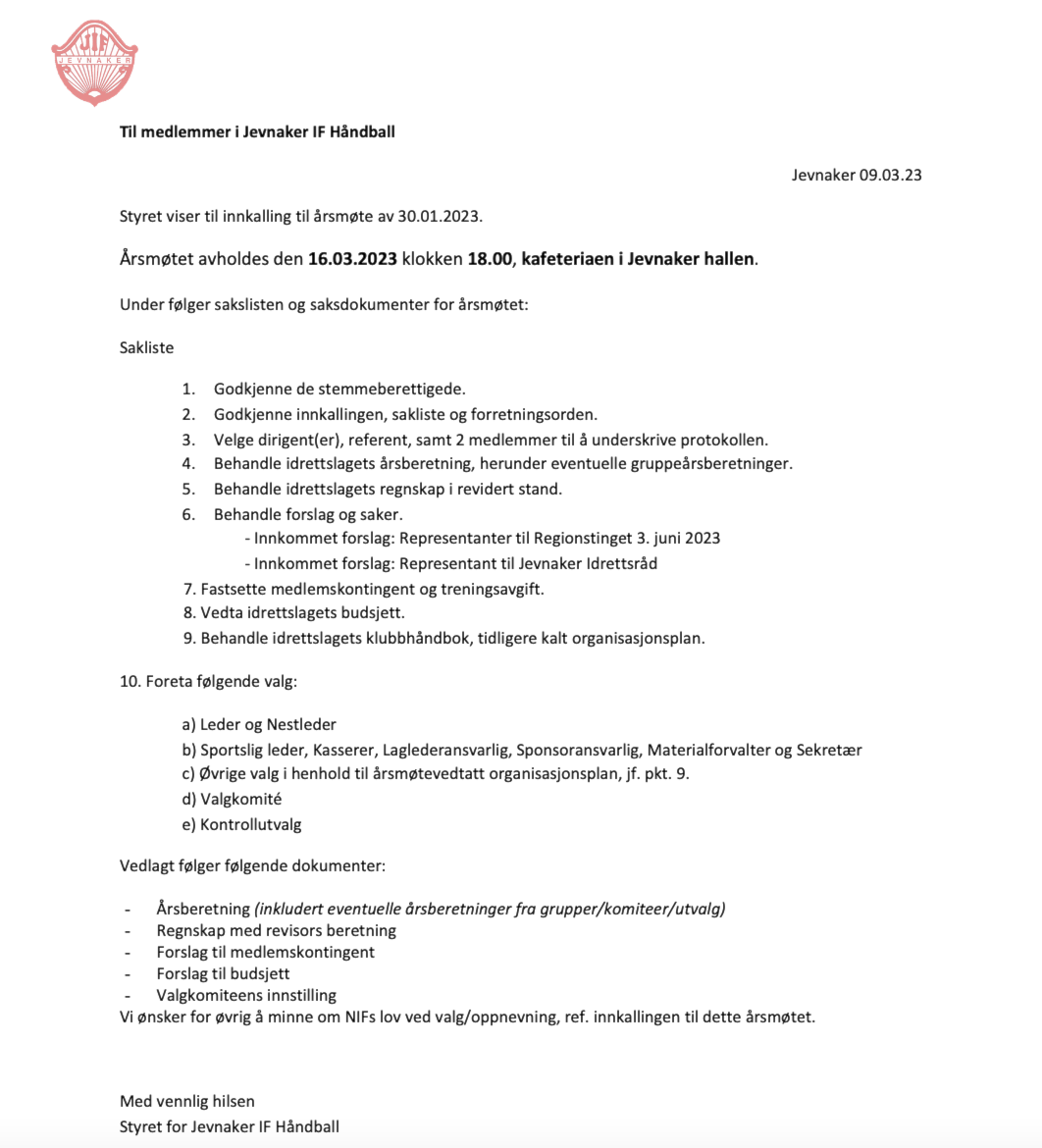 Årsmøte 2023 - Saksliste